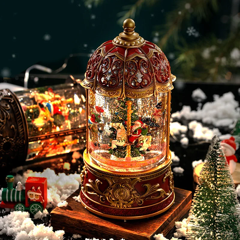 

Christmas Carousel Old Man Tree Phone Booth Music Box Crystal Ball Octave Box Drifting Snow Children's Birthday New Year Gift