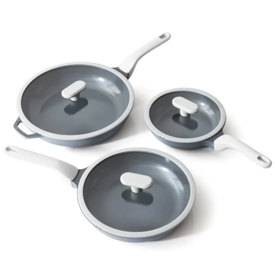 

Pcs Nonstick Ceramic Frying Pan Set with Lid ++ Induction Compatible Stay Cool Handle Fully Coated 0% Dishwasher Safe PTFE PFAS