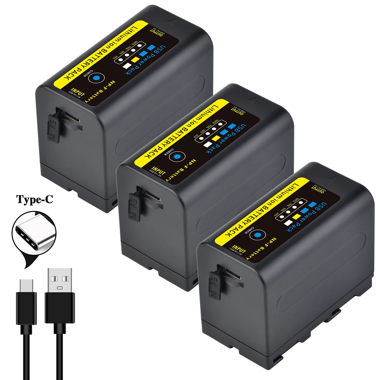 Batmax 6400mAh NP F750 NP F770 LED Power Indicator batterij met Type C Poort voor Sony NP F960 F970 NP-F550 CCD-TRV58 V1J z1