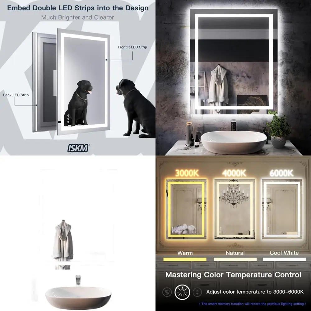 

LED Lighted Vanity Mirror, 36 x 30 Wall-Mounted with Front and Backlit, Anti-Fog Tempered Glass, ETL Listed