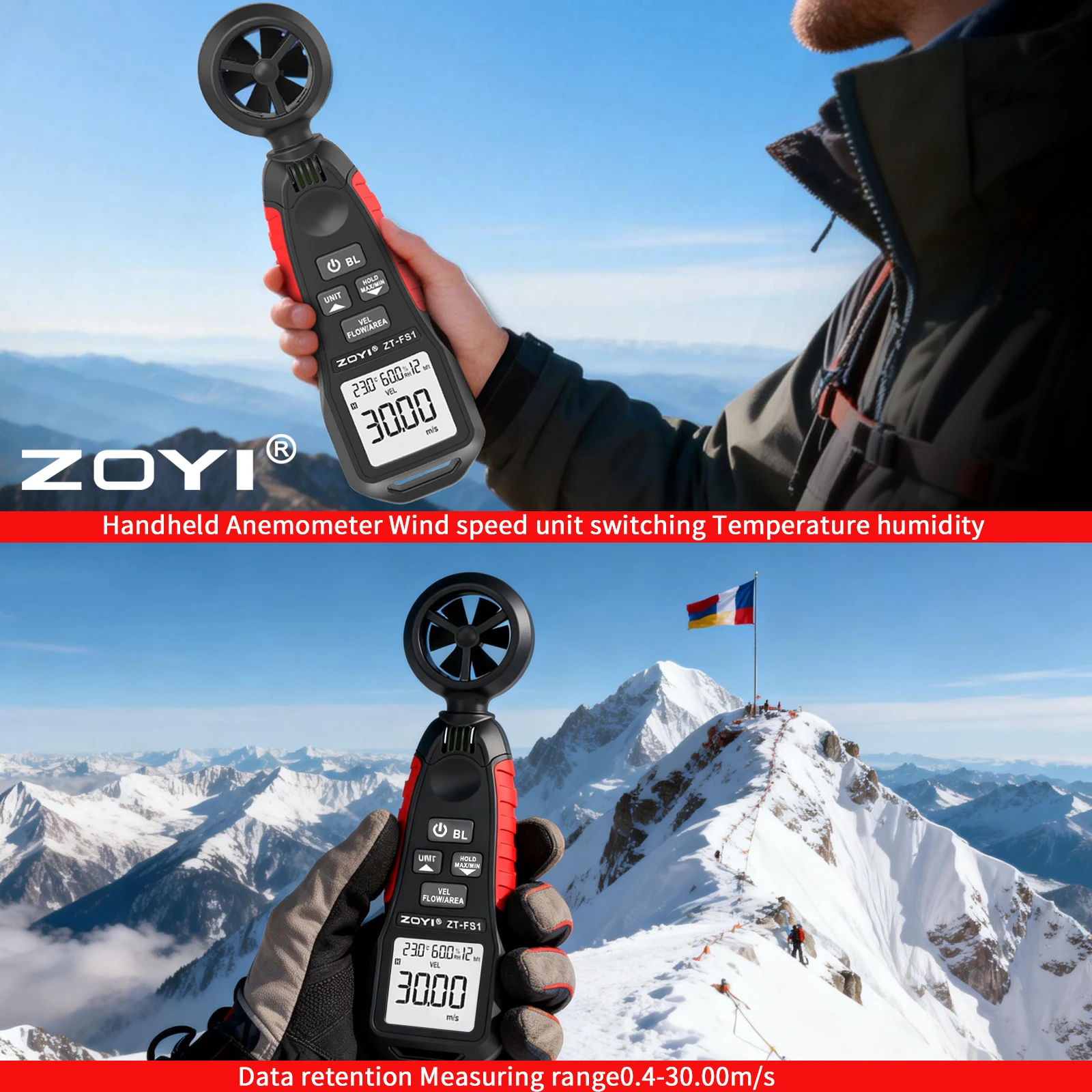 

Портативный высокоточный анемометр ZOYI FS1 для измерения скорости и силы ветра, температуры и влажности воздуха