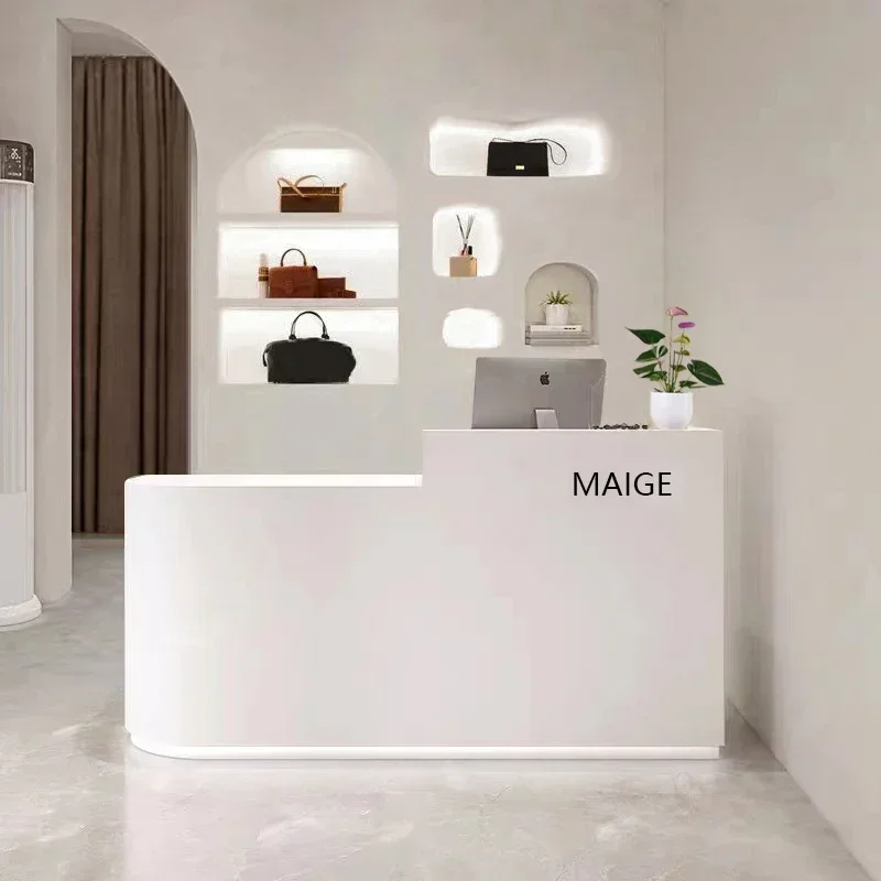 White Luxury Reception Desk Modern Small Checkout Shop Reception Counter Restaurant Study Escritorio Office