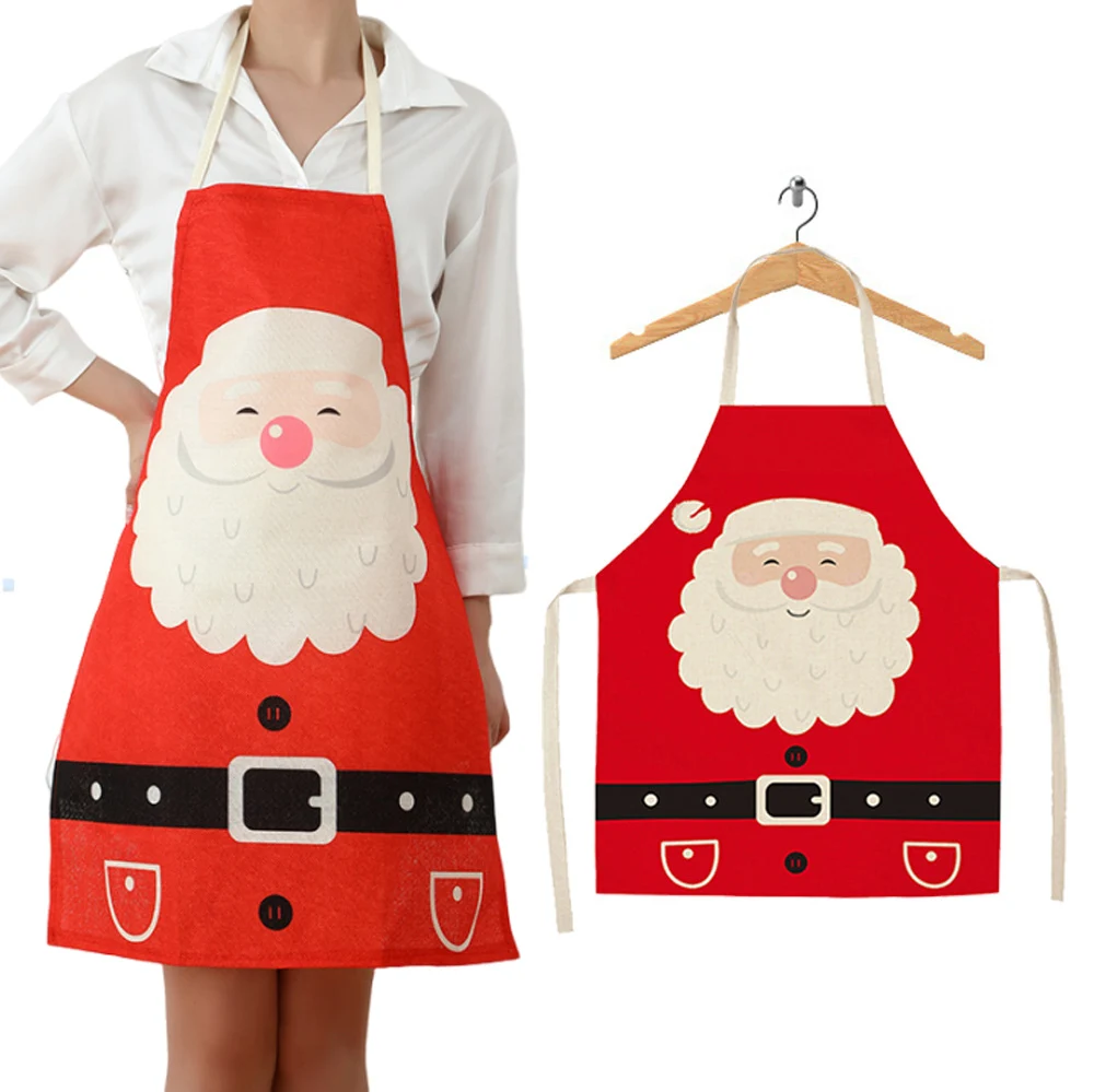 1pc Santa Claus Apron Christmas Elk Pattern Apron Dinner Decoration Men And Women Home Kitchen Cooking Baking Oil-Proof Apron