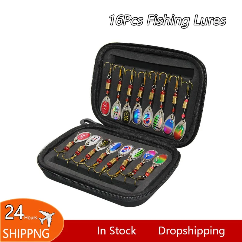 

16Pcs Fishing Lures Spinners Baits Spoon Set with Tackle Bag Trout Bass Salmon Pike Walleye Fishing Tackle Fishing Lures bag Hot