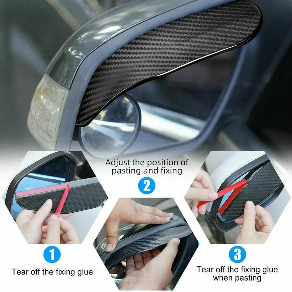 2pcs Car Side Rear View Mirror Rain Eyebrow Visor Carbon Fiber Look Sun Shade Snow Guard Weather Shield Cover Auto Accessories