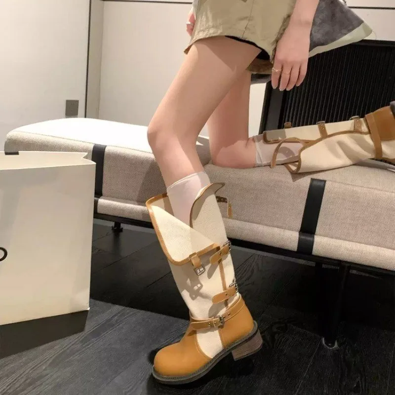 Women's High Knee Boots, Chunky Platform  Boots, Spring/Autumn Two-Way Edgy Fold-Over Cuff Fashion Design