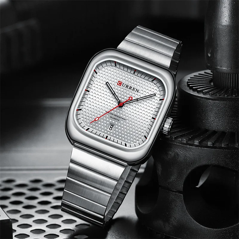 Curren 8460 Męski zegarek z bezpłatną wysyłką Kwadratowy modny stalowy zegarek męski Zegarek kwarcowy часы мужские наручные