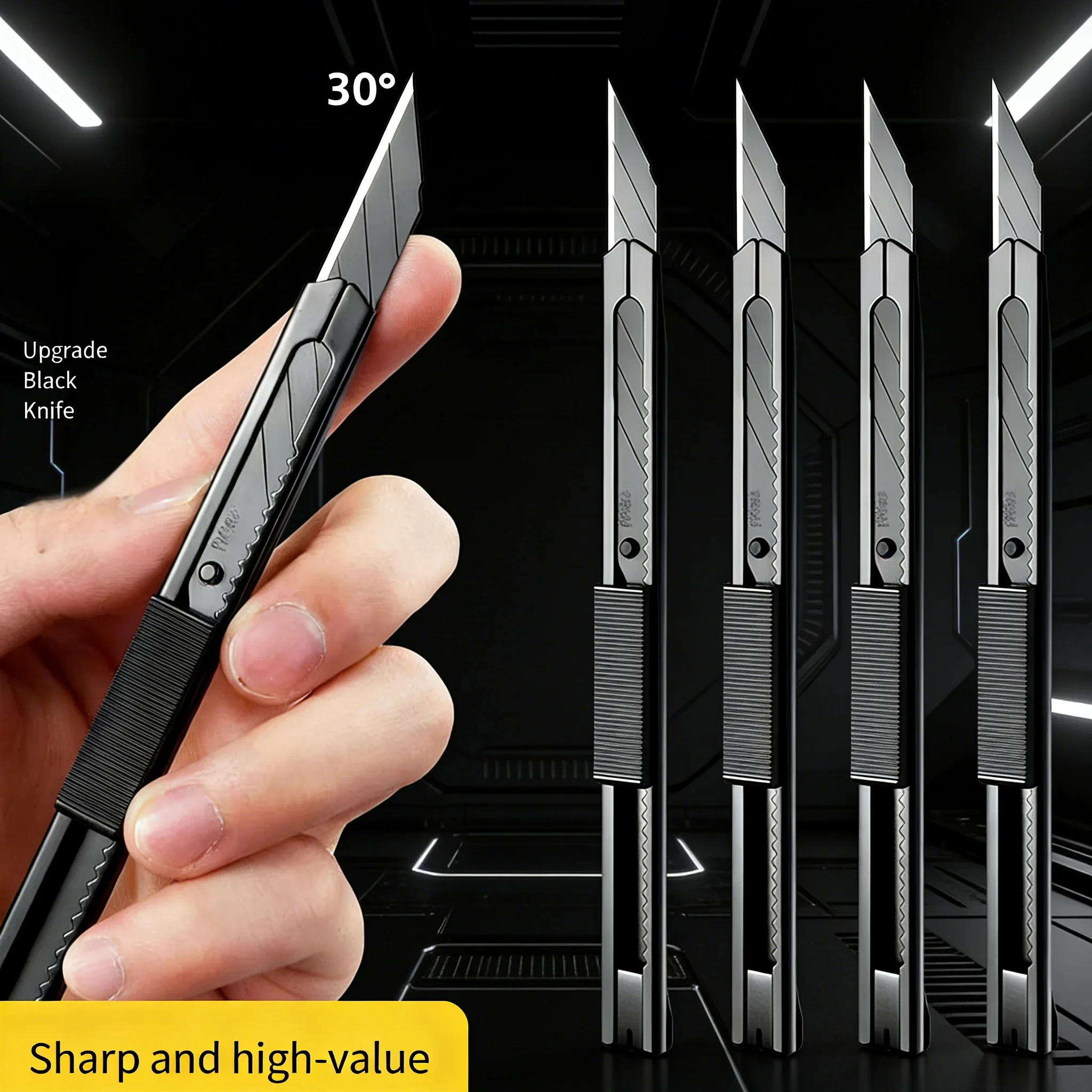30-Degree Tungsten Black Blade Knife | Industrial Steel Utility Cutter for Art Students | Precision Carving & Unboxing Tool