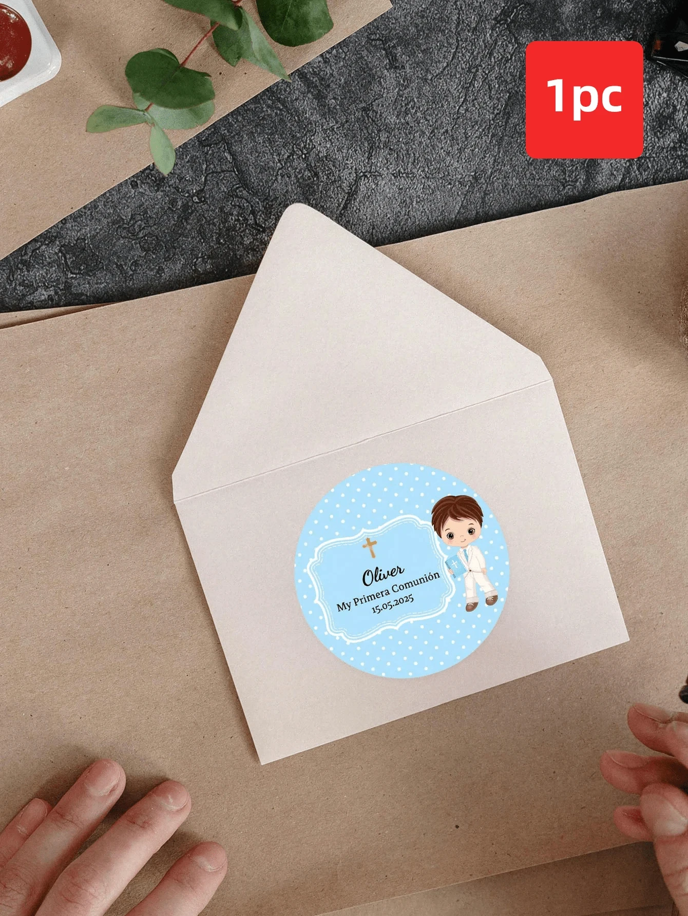 Custom First Holy Communion Stickers Personalized Name Date Round Waterproof Oilproof For Invitation Seals Gifts view 3