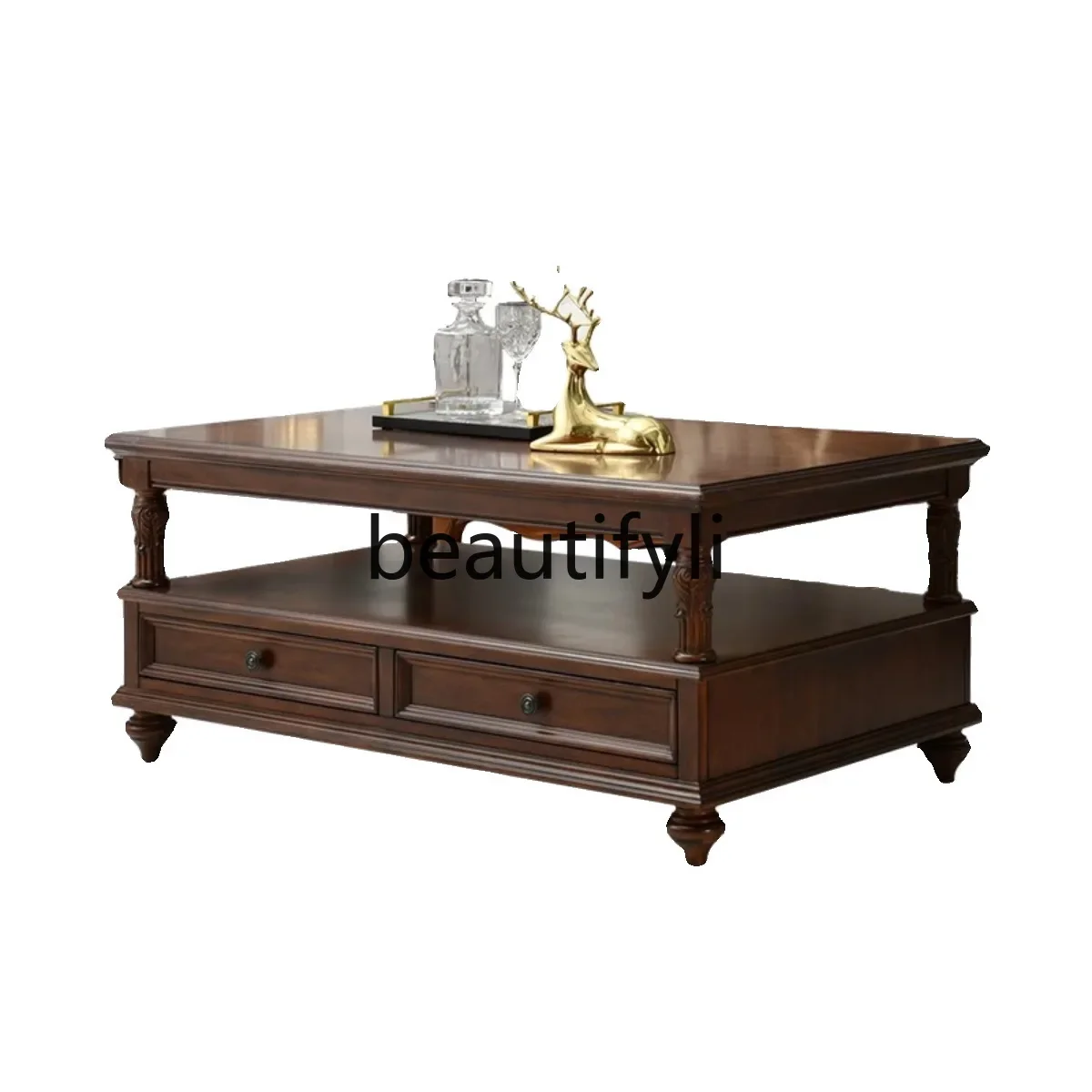 

American Country Style Solid Wood Large Coffee Table Simple Living Room Furniture Rectangular Tea Table Vintage Style