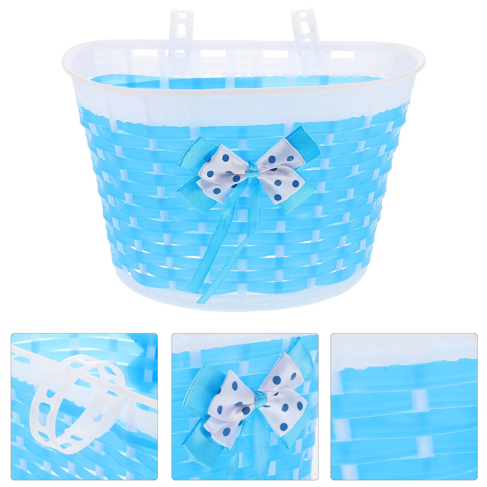 

Bicycle Basket Ribbon Bow Plastic Front Handlebar Carrier Bike Tricycle Scooter Storage Organizer for Adult