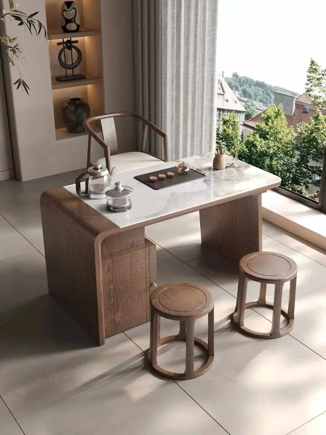 Italian medieval solid wood tea table Household walnut simple tea table