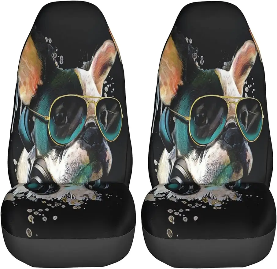 French Bulldog 2 Piece Car Seat Cover Set Vehicle Car Cushion Cover Universal Fits Most Cars SUV Vans Trucks