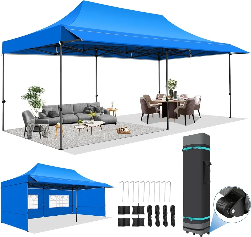 10x20 Ez Pop Up Canopy Tent Heavy Duty with Sidewalls Outdoor Commercial Canopy with Awning, Waterproof&45 SF Extended Awning