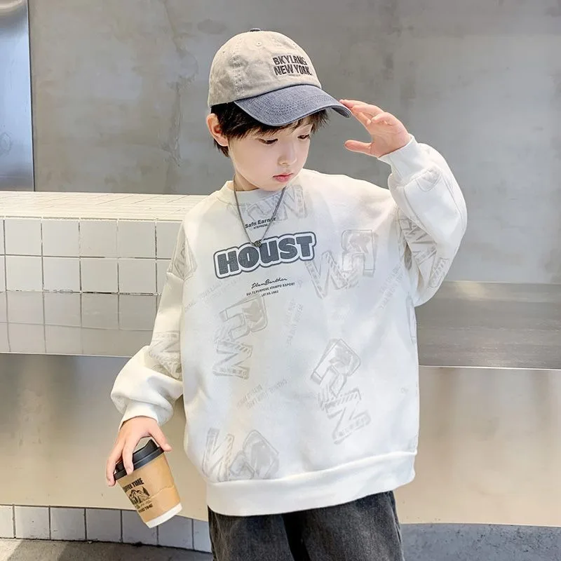 2025 New Arrival Boys' Crewneck Sweatshirt Spring Autumn Big & Mid Size Kids Loose Fit Long Sleeve Base Layer Top