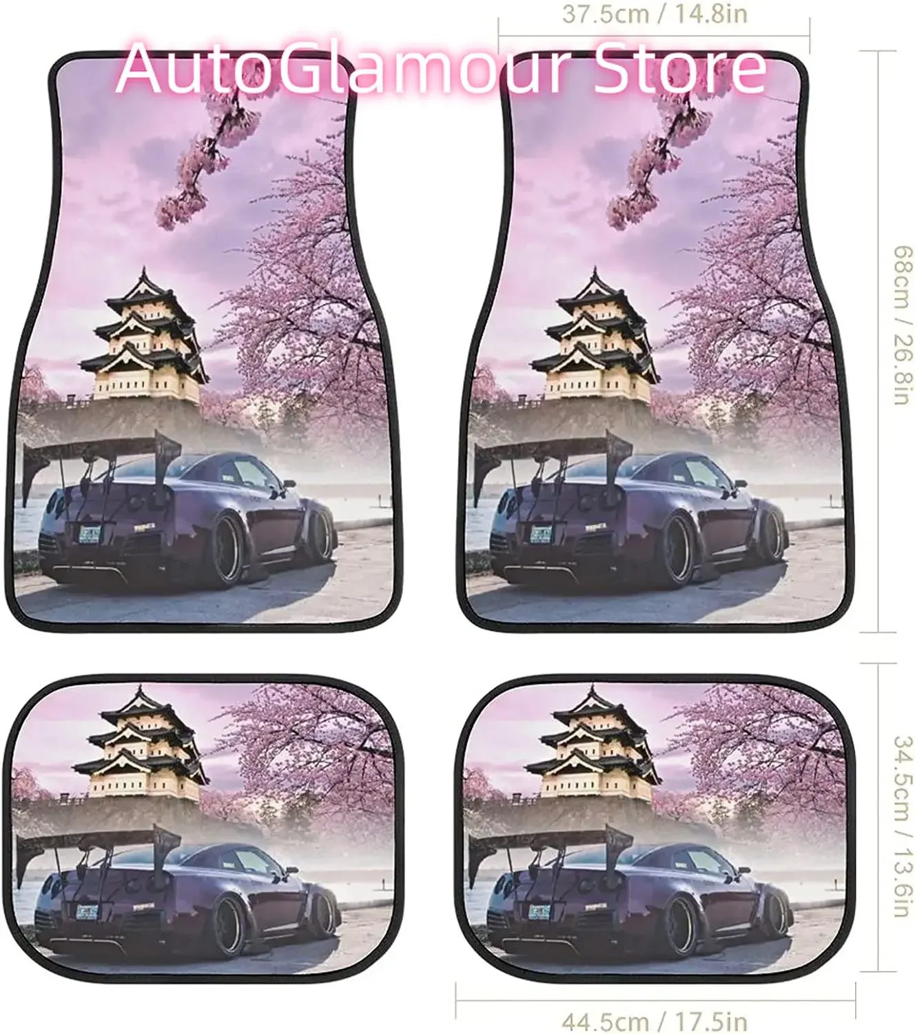 JDM Car Flower Skyline Landscape Car Mats Universal Fit Car Floor Mats Fashion Soft Waterproof Carpet Front&amp Rear 4 Pieces