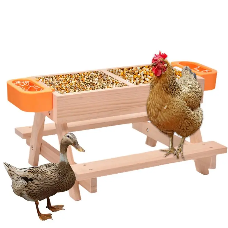 

Feeder For Chickens Outdoor Chicken Feeders And Waterers Waterer Kit With Wooden Table Poultry Feeding Equipment Pet Supplies