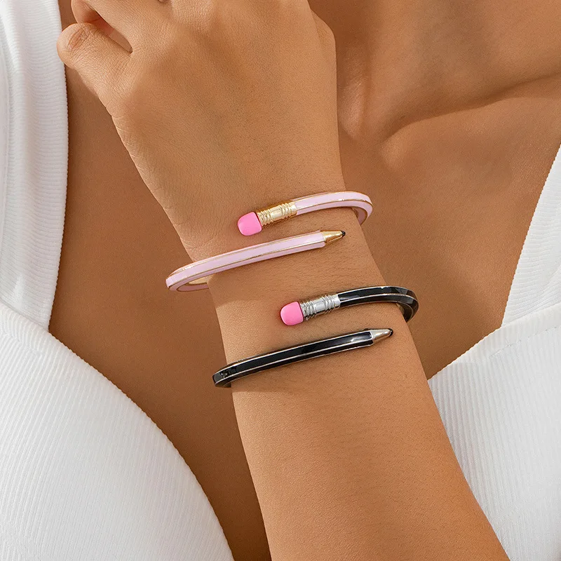 1pcs Personalized Cretived Vivid Alloy Pencil-shaped Cuff Bangle Simple Trendy Bracelet for Women Daily of School