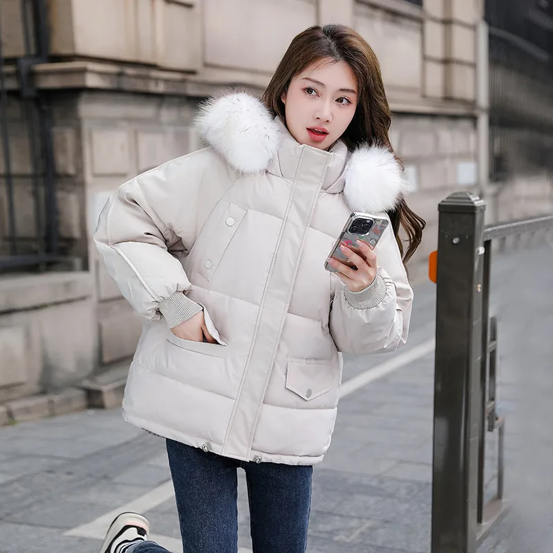 

2023 New Fur Collar Slim Thick Loose Parka Female Short Snow Jacket Outerwear Winter Jacket Women's Hooded Warm Jacket Coat