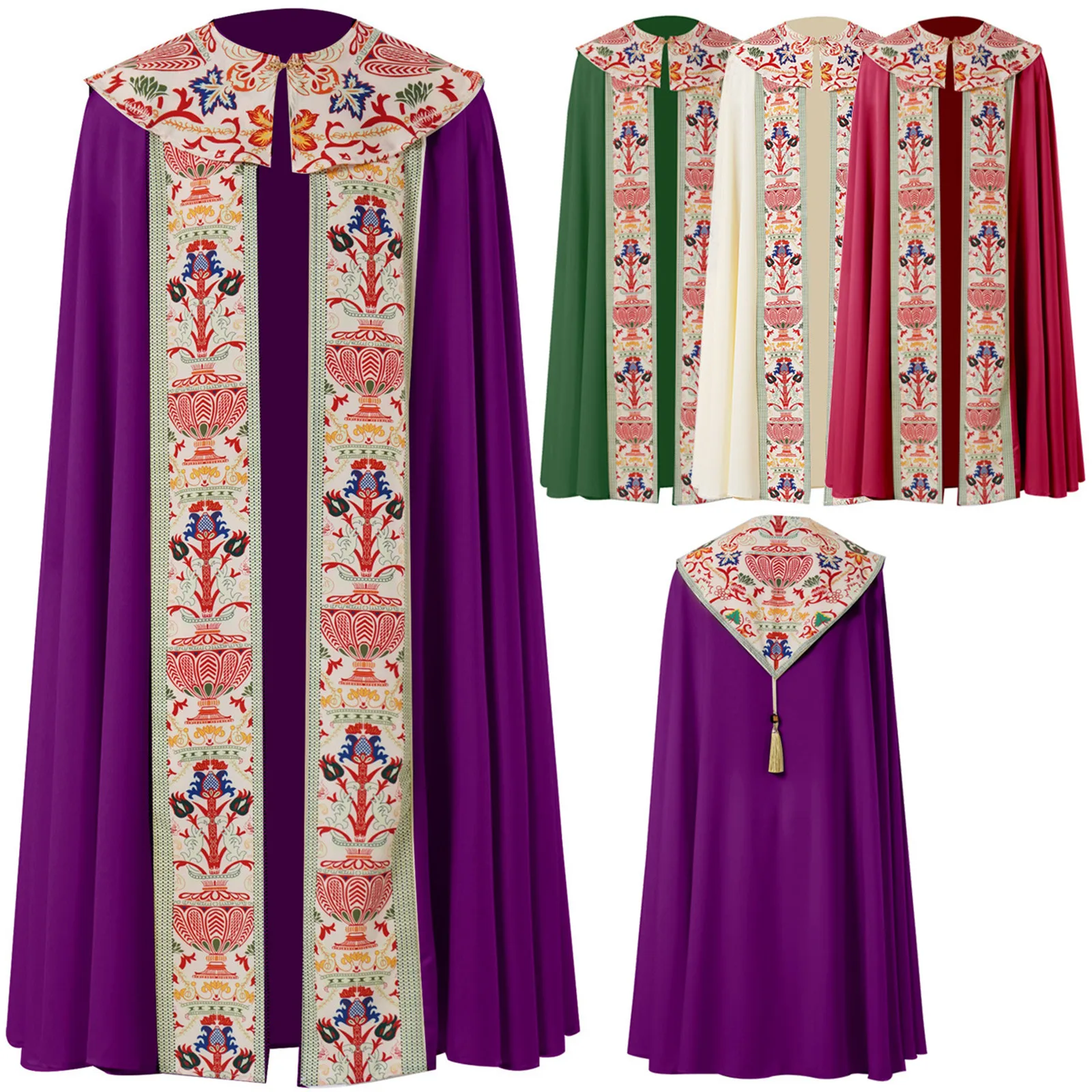 Capa de clero de iglesia Medieval para hombre, capa larga renacentista para adultos, disfraces de Cosplay para fiesta de Halloween