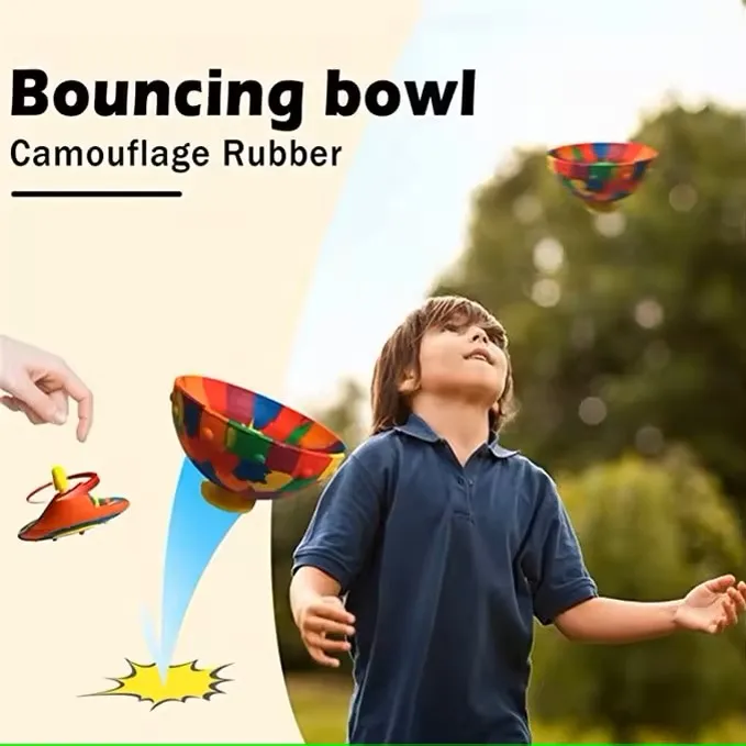 Hip Hop Bouncing Ball Spinning Top Adult Relief Toy Camouflage Jumping Bounce Bowl Anti Stress Fidget Toys for Kids Outdoor Fun