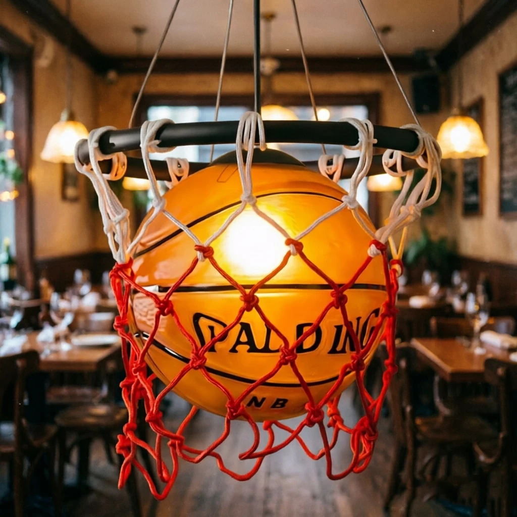 Lámpara colgante de baloncesto estilo americano retro, creatividad personalizada, temática deportiva para gimnasio, lámpara para tienda de ropa.