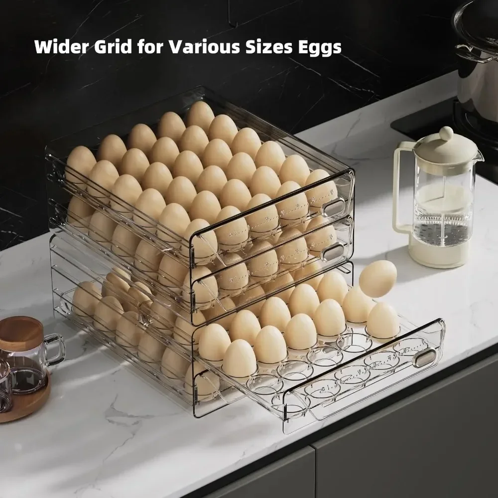 Clear 60 Egg Container for Refrigerator, Egg Holder for Fridge,Stackable Eggs Storage Container, Egg Fresh Storage Box Tray