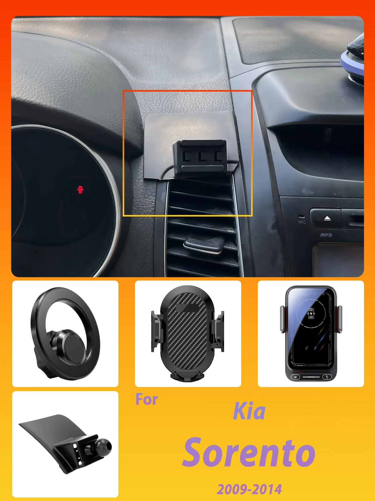 Entwickelt für Kia Sorento XM 2009 2010-2014: Magnetische Handyhalterung mit intelligenter Sensorik, kabellosem Laden und Ein-Klick-Freigabe – Detail 1
