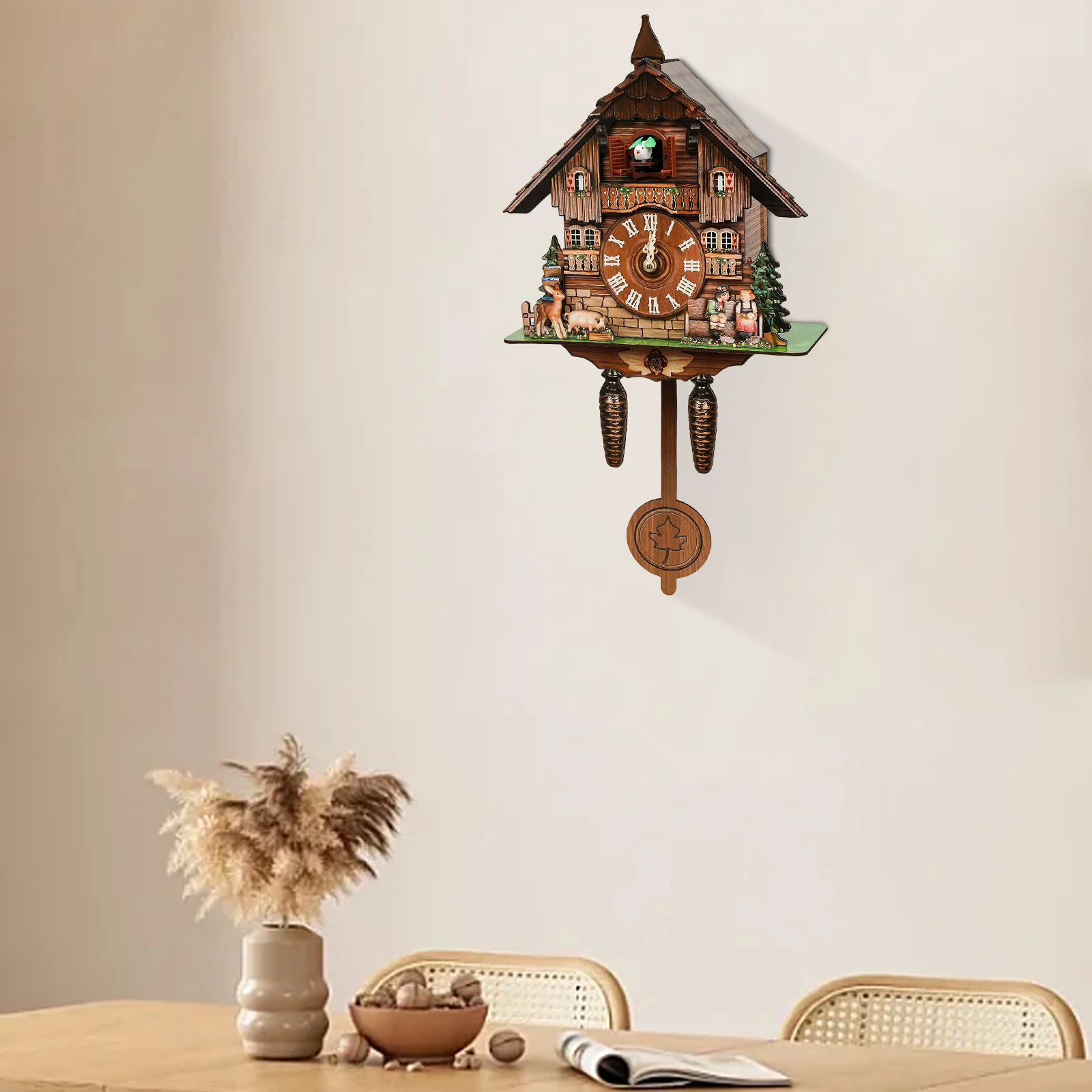 

Cuckoo Wall Clock, Retro Wooden Wall Clock with Pendulum Wall Clock Decoration, Hanging Clock for Bedroom, Living Room, Office