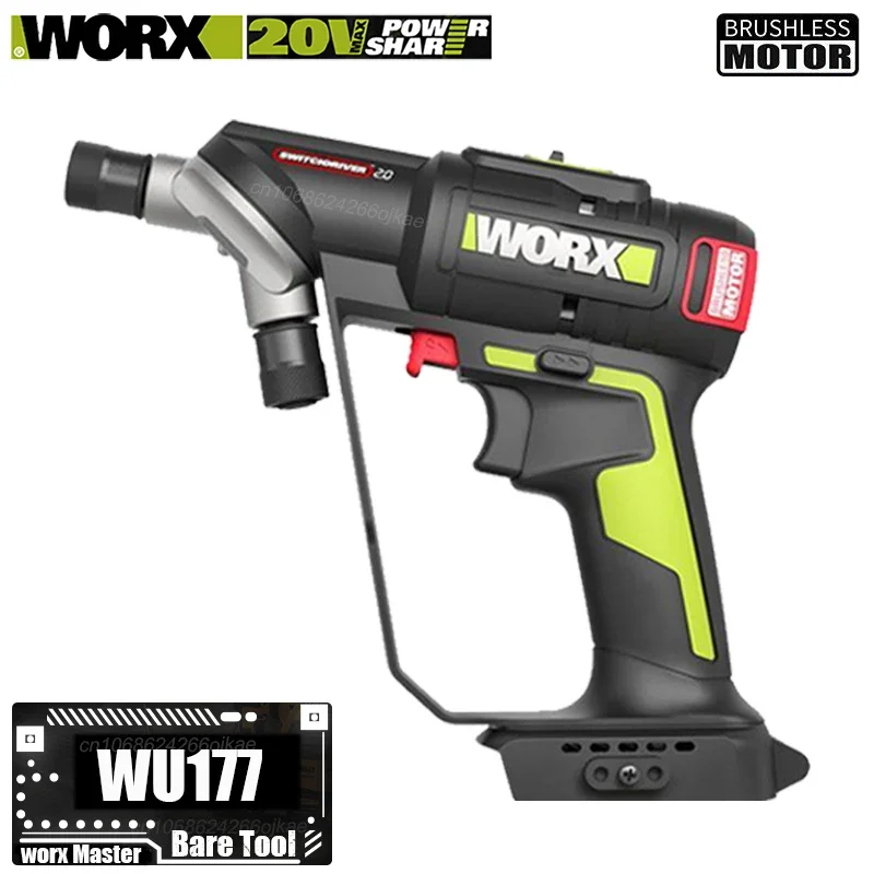 Worx WU177 Cordless Driver Brushless Bare Tool Rotatable and Double Working Head 20v 50Nm 1700rpm Chuck 1/4inch Green Battery