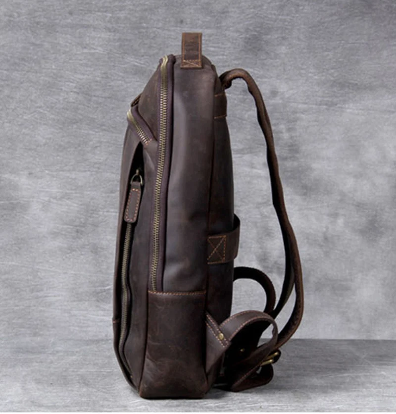 Vintage Crazy Horse Genuine Leather Backpack Men Computer backpack Hiking Bagpack Bag Cowhide Rucksack Male outdoor knapsack