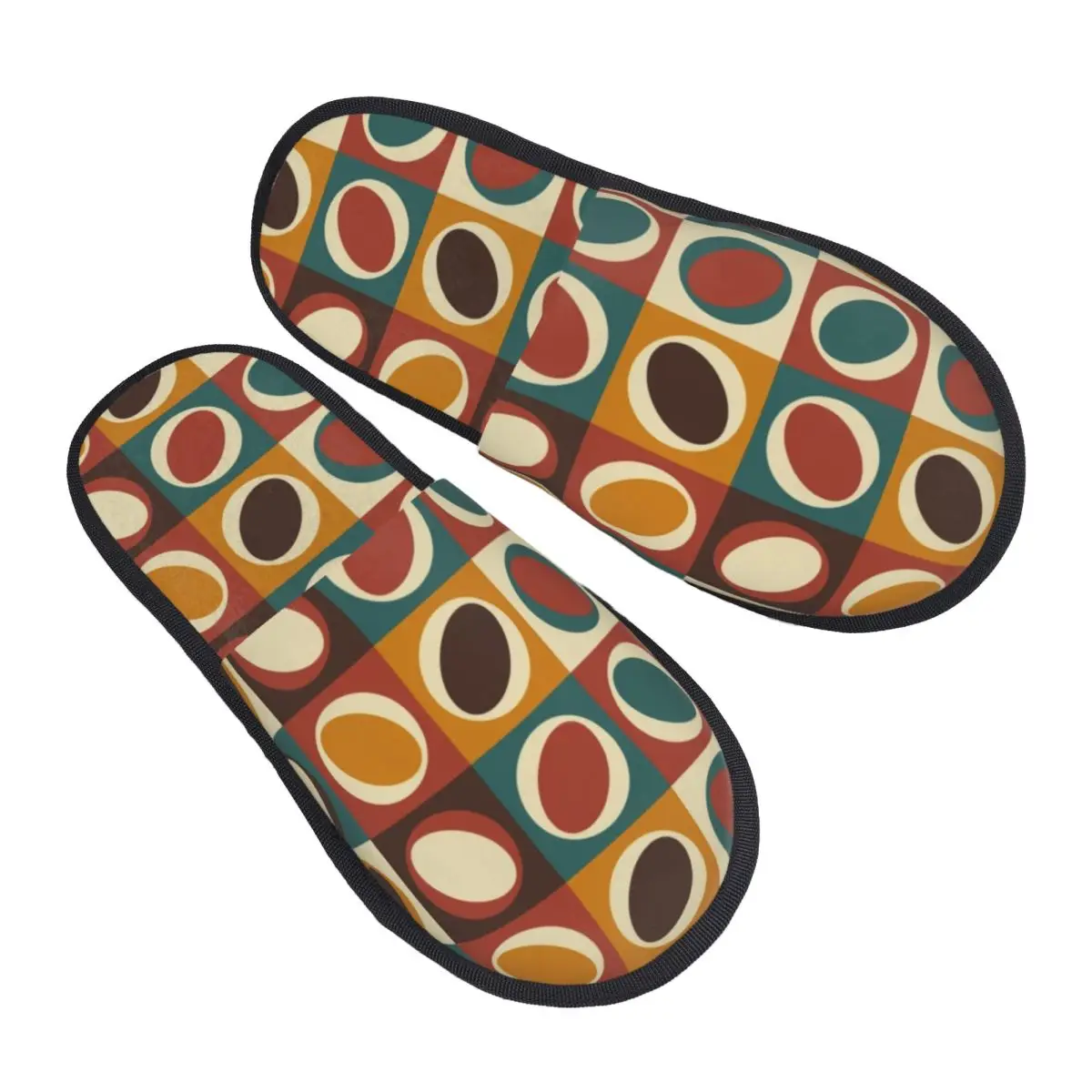 Custom Mid Century Modern Circles Comfort Scuff With Memory Foam Slippers Women Scandi Abstract Geometric Spa House Shoes