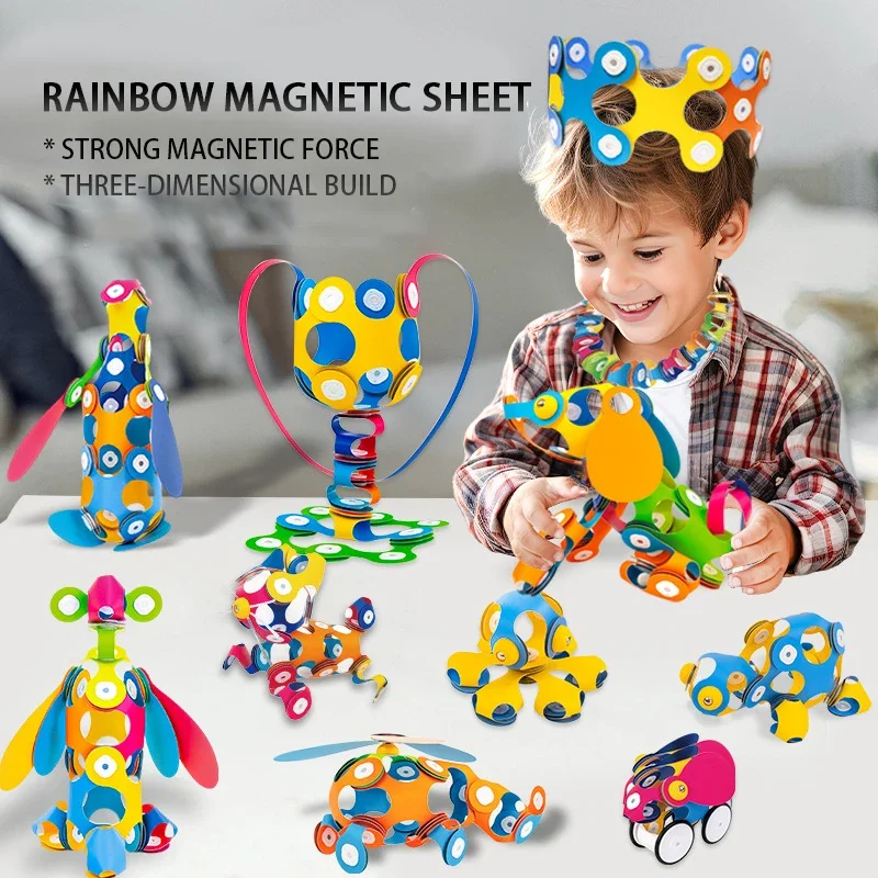 Kinder Regenbogen Magnetische Blatt Spleißen Dreidimensionale Weiche Magnetische Bausteine DIY Spielzeug Puzzle Set Geschenk Kinder Spiele