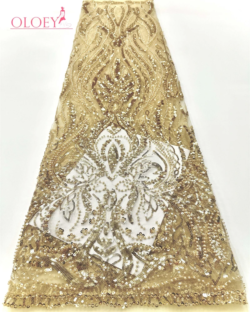 

OLOEYLAfrican High Quality Lace Fabric Latest French Net Sequin Fabric Sewing Embroidered Lace in Tulle Nigeria Fabric