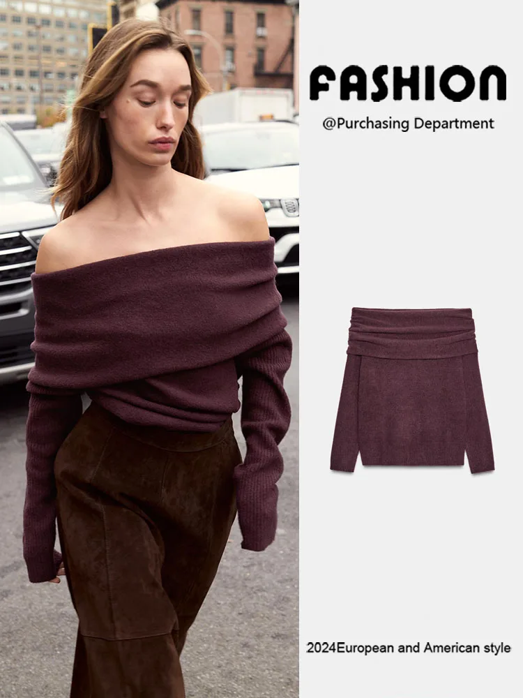 

New Winter Women's Knitted Long Sve Straight Tube Neline oulder Exposure Sweater Simple Match All Seasons Casual Sle