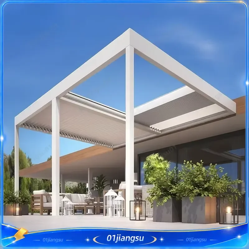 Smart Electric Motorized Pergola Aluminum Alloy Outdoor Garden Gazebo Waterproof Fluorocarbon Coated Modern Free Standing
