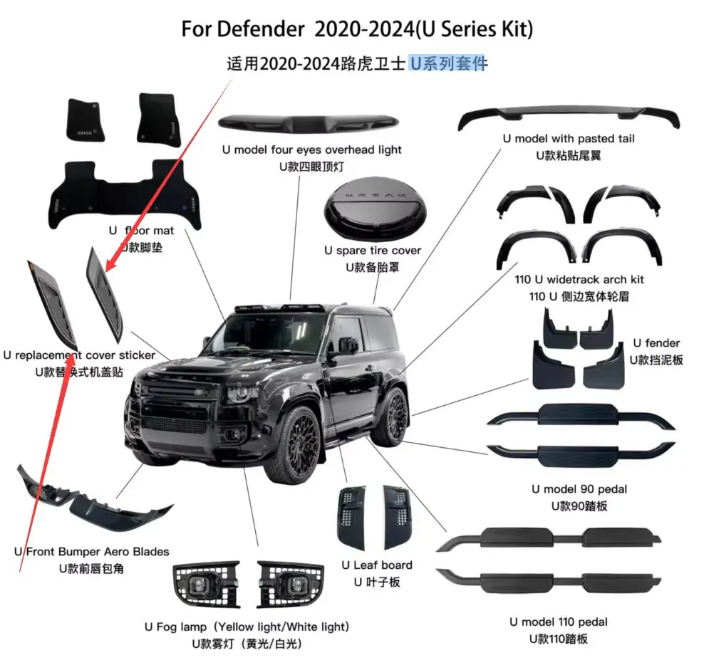 

Сменная наклейка на капот U-образного стиля, совместимая с аксессуарами Land Rover Defender U-Series 2020-2024 гг.