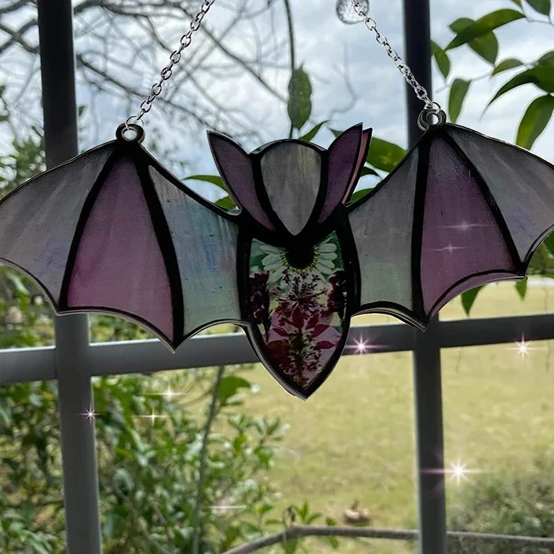 Acrylic Halloween Bat Stained Suncatcher Gothic Colorful Bat Window Hanging Decoration Halloween Party Haunted House Horror Prop