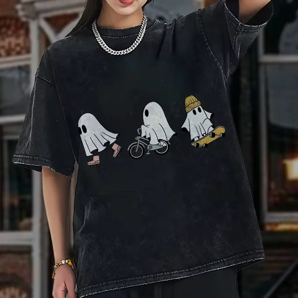 

Футболка с рисунком Y2k, забавная футболка с принтом «Призраки, катание на коньках», стираная футболка из чистого хлопка, повседневная одежда, модный жуткий дизайн, игривая футболка Vibe