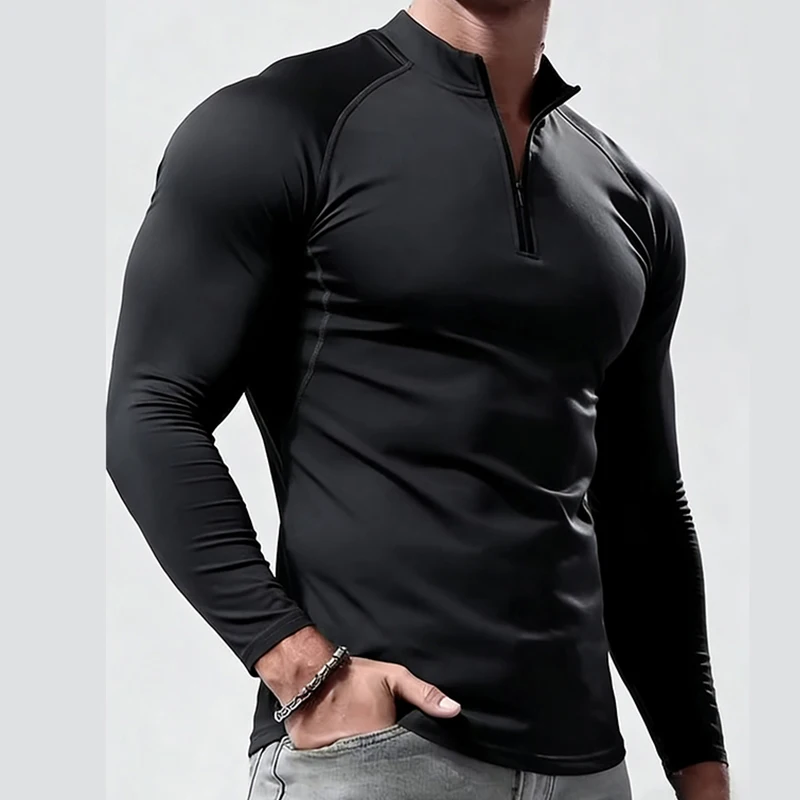 Langarm-T-Shirt Herren Kompressions-Sportbekleidung Männliches T-Shirt Elastisches Enganliegendes Oberteil Fitness-T-Shirt Lässiges T-Shirt für Männer