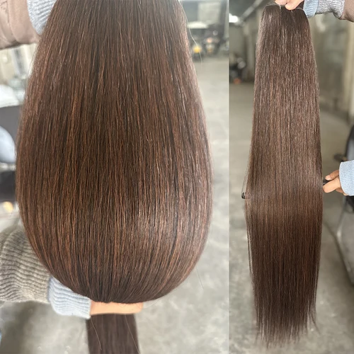 Imagen 1 del producto Extensiones de cabello liso de hueso, extensiones de cabello biológico, cola de caballo, Color marrón, pelo liso Yaki sintético, tejido completo hasta el extremo