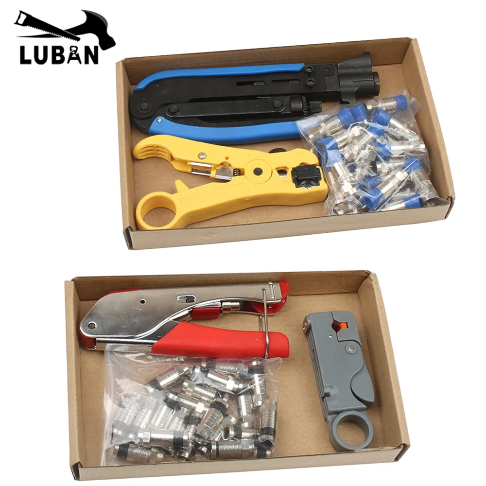 Alicates de compresión de pelado de cables multiherramienta, Cable Coaxial, pinza de prensado en frío, RG59, RG6, Kit de alicates de pelado de cables