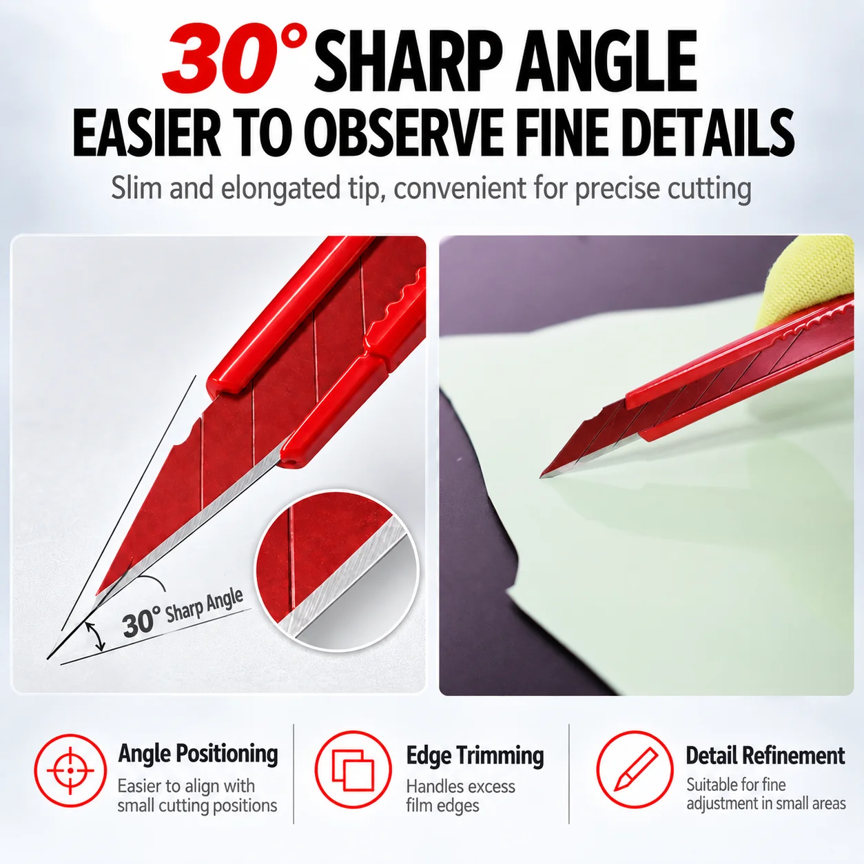 KUNAISI 30 Degree Precision Utility Knife Stainless Steel Snap Off Cutter for Vinyl Wrap PPF Window Tint Craft Cutting Tool