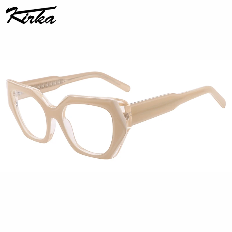 

Kirka Female Eyewear Acetate Cat Eye Big Laminating Frames Optical Glasses Transparent Inside Temples Design Glasses WD1487P