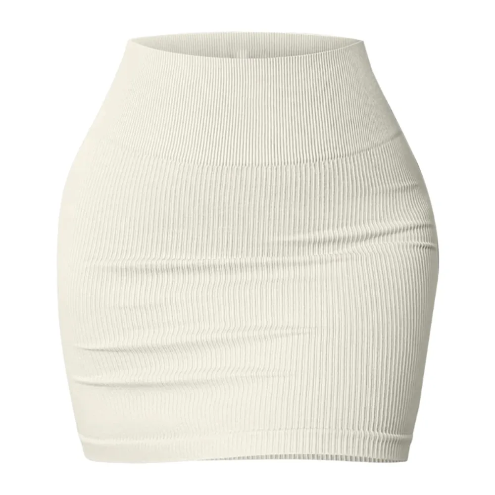 

Fashion Solid Color Ribbed High Waist Sports Skirt High Stretch Elastic Ladies Sportswear Slim Seamless Skinny Skirt For Women