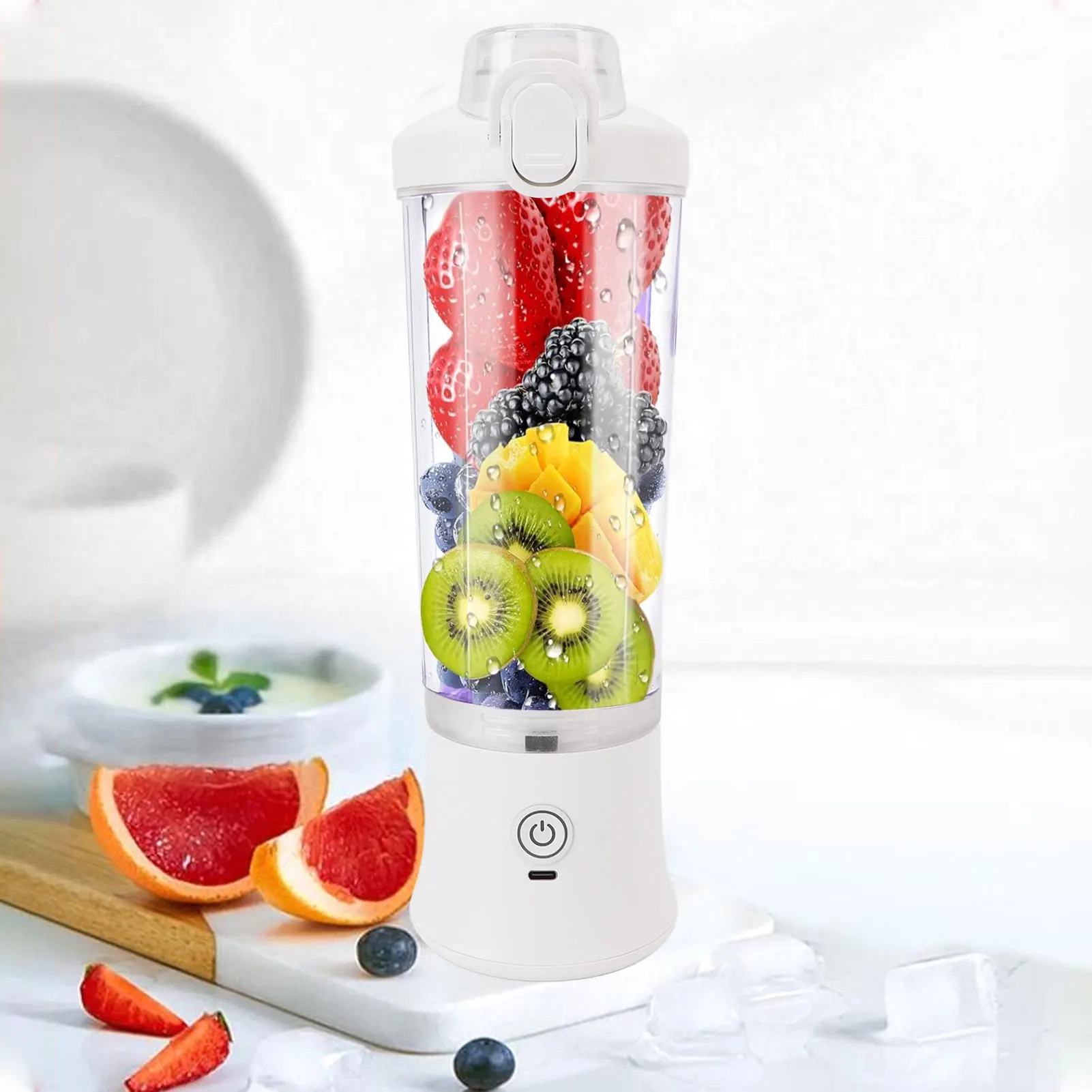 USB C Rechargeable Portable Blender 600ml 18000RPM Mini Smoothie Maker with Stainless Steel Blade RGB Light for Travel Gym Home