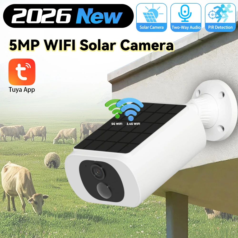 

5G Wifi 2.4G Dual Band Wireless Tuya Smartlife Alexa Google Home Solar Power Panel Bullet Camera PIR Detection Color NightVision