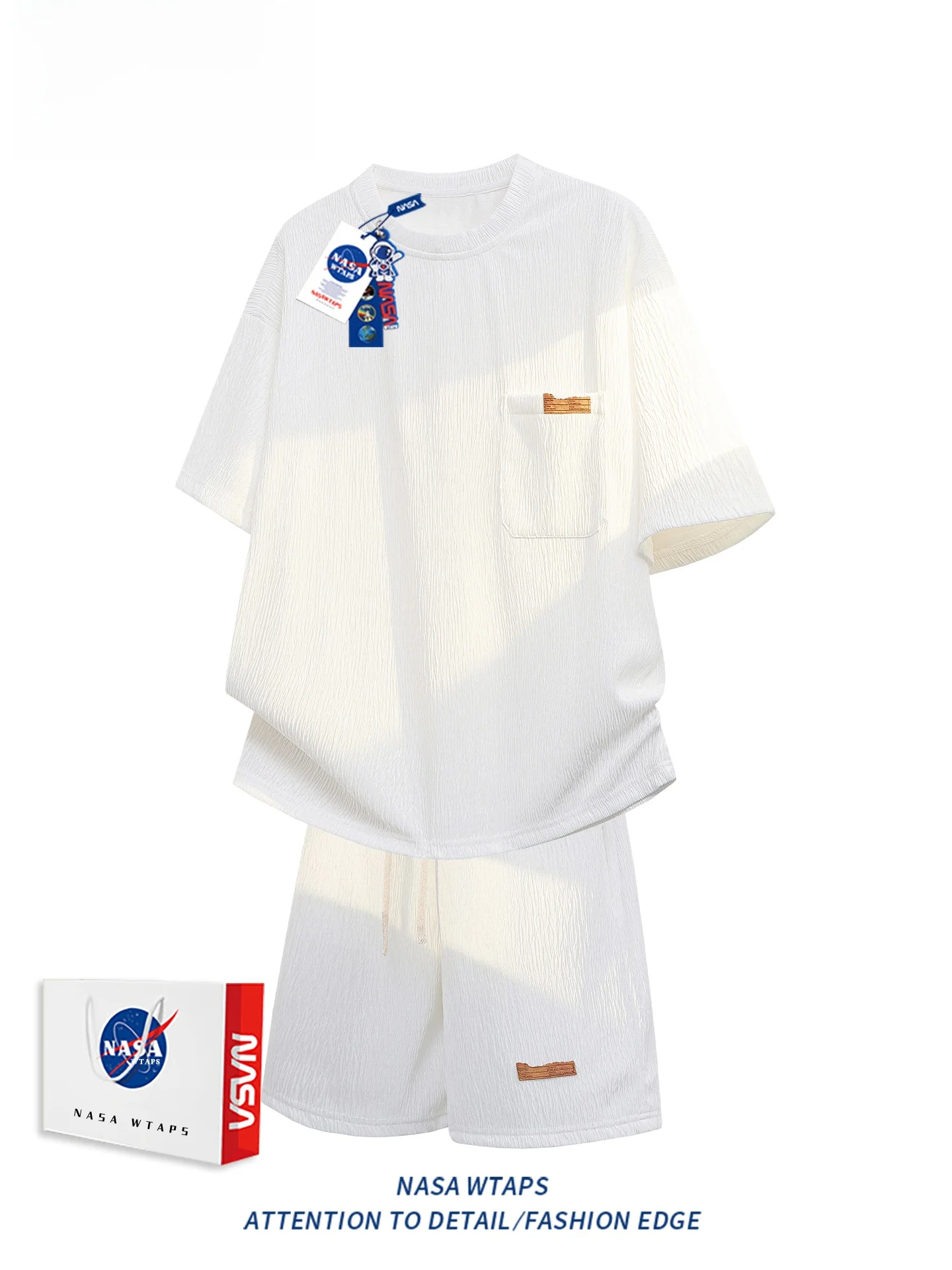 wtaps-summer-ice-silk-short-sleeve-short-pants-set-men's-textured-lightweight-casual-sports-two-piece-set-youth-polyester-fiber