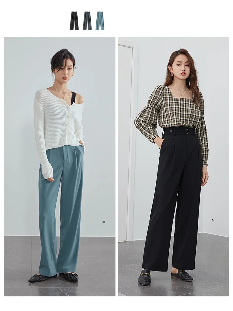 FSLE Office Lady Mopping Pants Women 2021 Summer Straight Loose Casual Suit Pants High Waist Drape Wide Leg Trousers