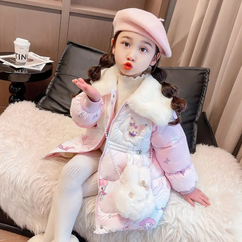 

Sweet Kuromi Anime Kawaii Sanrio Thickened Cotton Warm Hoodie Jacket Cute Princess Children Casual Coat Clothes Gifts